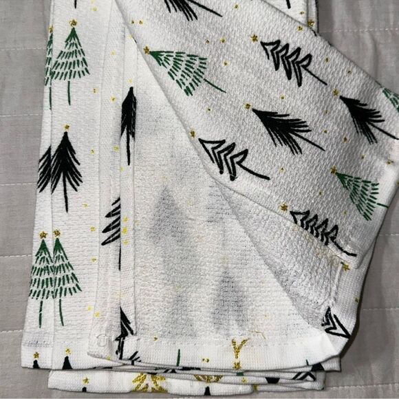 colordrift 2 pack Christmas Tree White Gold Metallic Green Cotton Kitchen Towels - Picture 5 of 7